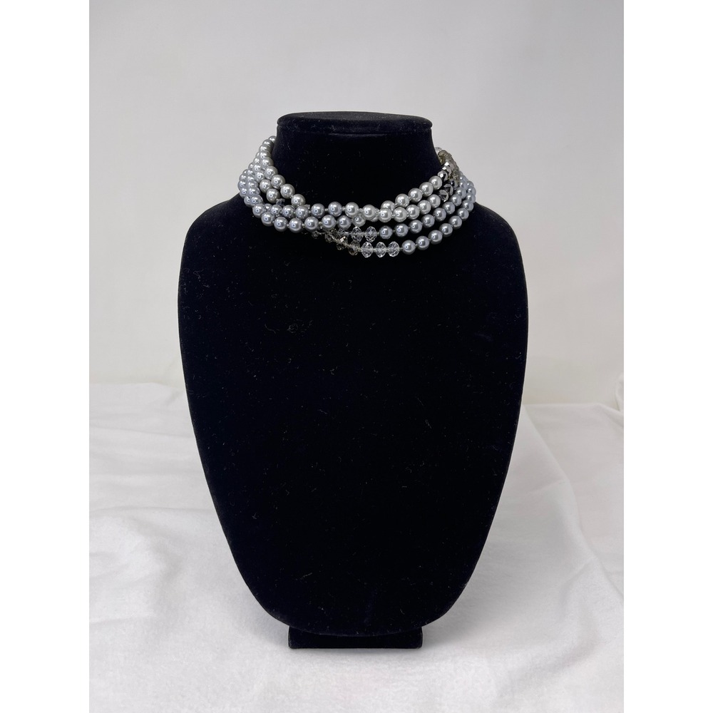 Dillards Custom Grey Faux‎ Pearl and Faceted Crystal Long Strand Necklace - Picture 2 of 6